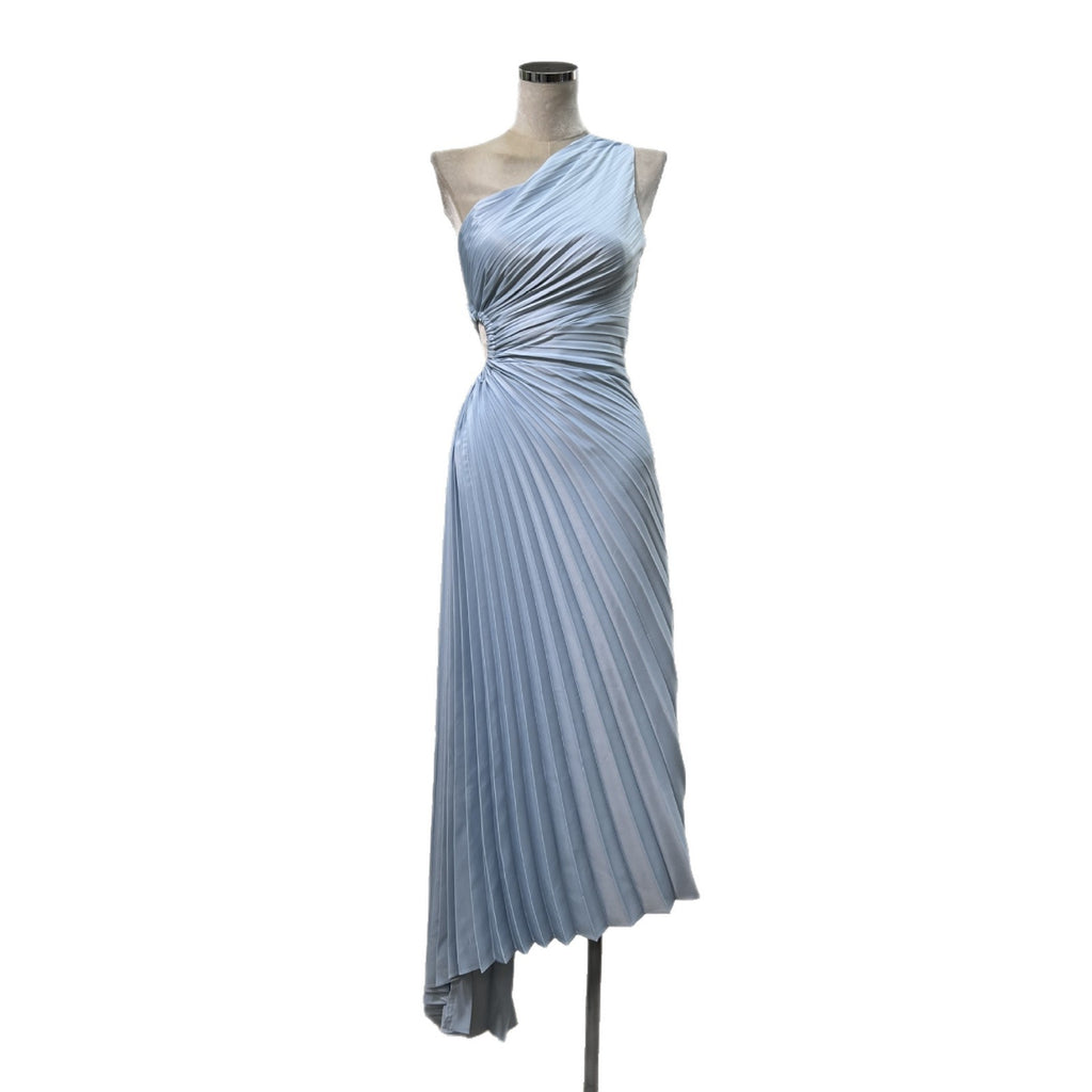 One-shoulder Pleated Hollowed-out Midriff Outfit Irregular Skirt For Women Dress
